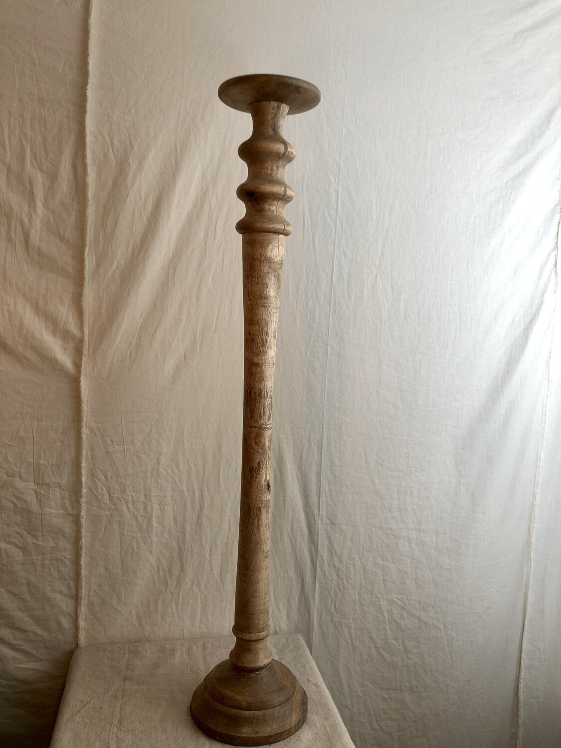 Tall Mango Wood Pillar Candle Stand Lg