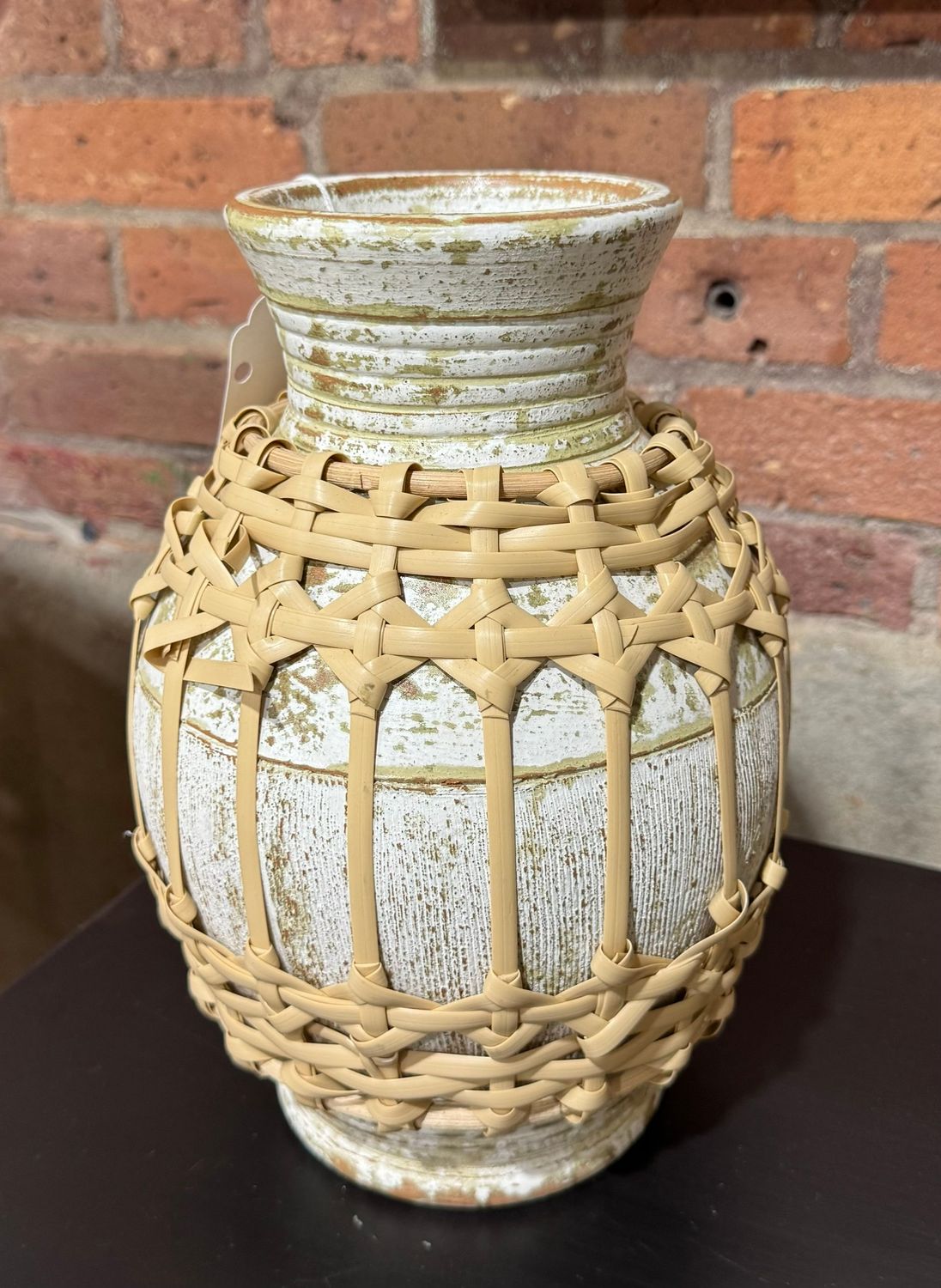 Earthenware Vase w/Rattan Sm Earthenware Vase w/Rattan Sm