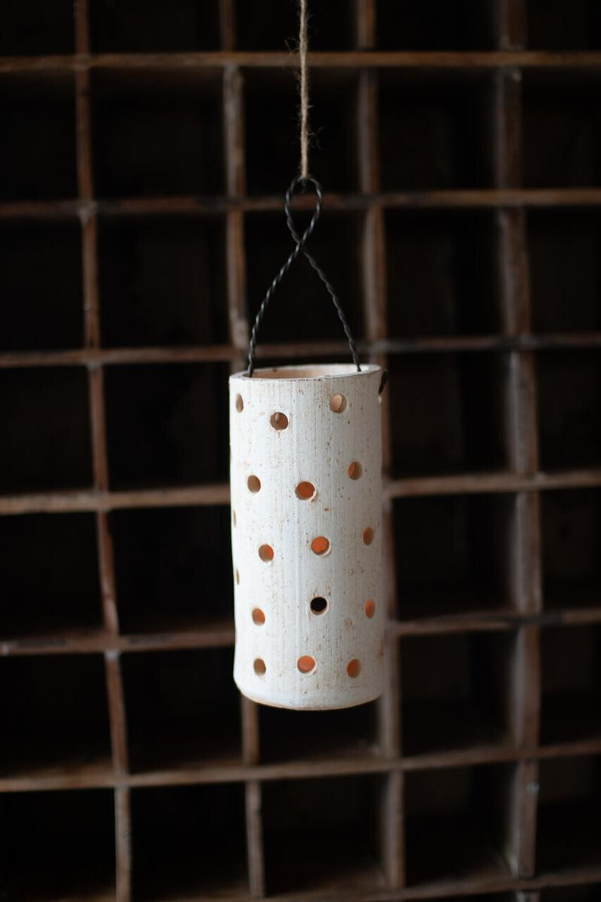 White-Wash Hanging Clay Lantern