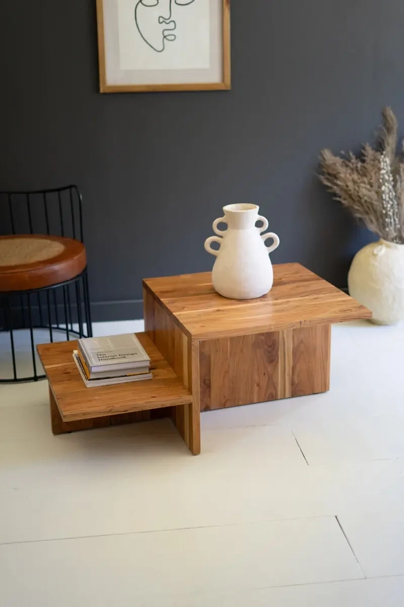 Acacia Wood Double Tiered Coffee Table Acacia Wood Double Tiered Coffee Table