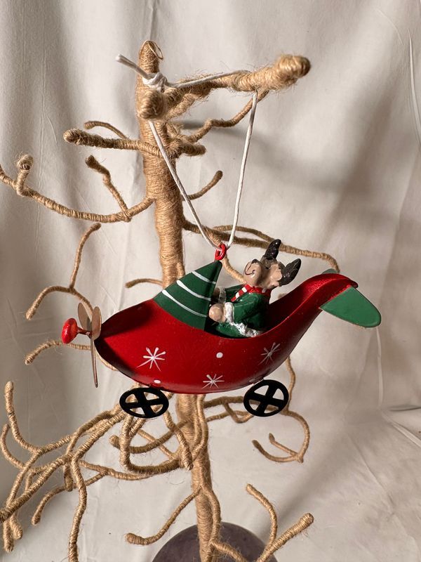Metal Red Airplane w/Moose Ornament