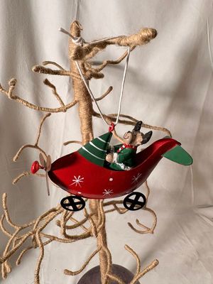 Metal Red Airplane w/Moose Ornament
