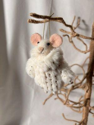 Felt Mouse w/White &amp; Gold Fur Coat Ornament