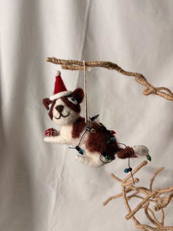 Felt Brown &amp; White Christmas Cat Ornament