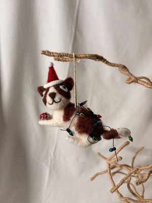 Felt Brown &amp; White Christmas Cat Ornament