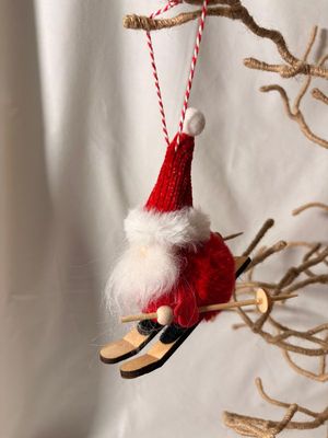 Felt Round Santa on Skis Ornament Felt Round Santa on Skis Ornament