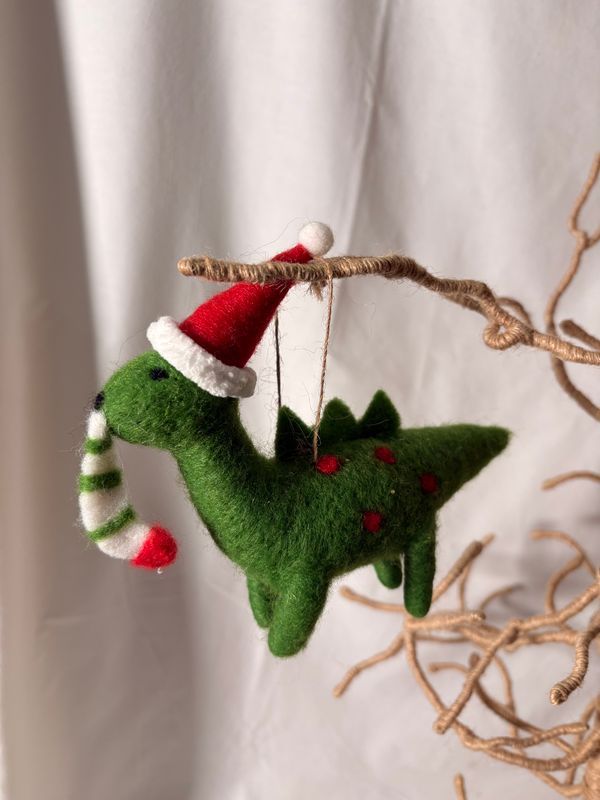 Felt Green Dinosaur w/Stocking Ornament