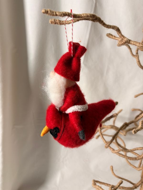 Felt Santa on Cardinal Ornament