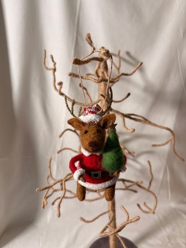 Felt Reindeer Santa Holding Tree Ornament