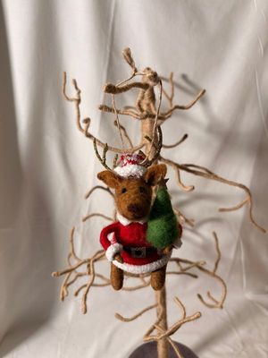 Felt Reindeer Santa Holding Tree Ornament