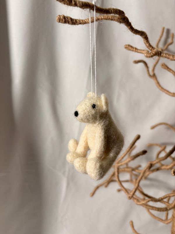Felt White Bear Ornament Sm