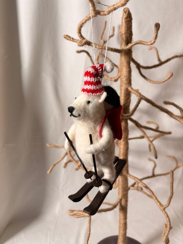 Felt Bear on Skis w/Baby Penguin Ornament