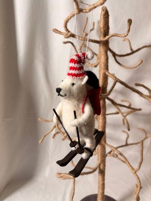 Felt Bear on Skis w/Baby Penguin Ornament