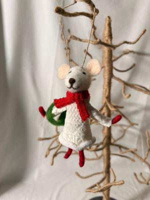 Felt White Dress Mouse Ornament w/Purse
