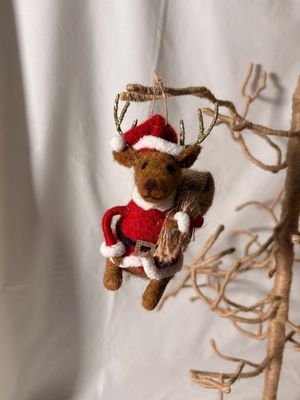 Felt Reindeer Santa Holding Bag of Toys Ornament