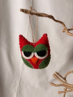 Felt Owl Ornament Red