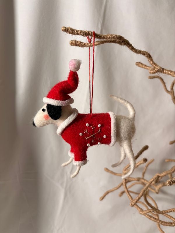 Felt Black &amp; White Christmas Dog Ornament