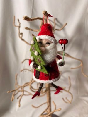 Felt Santa w/Tree &amp; Berries Ornament