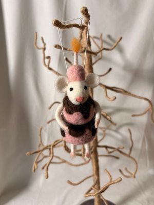 Felt Pink Birthday Mouse Ornament