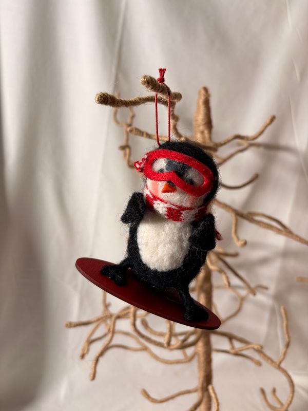 Felt Penguin on Snowboard Ornament Felt Penguin on Snowboard Ornament