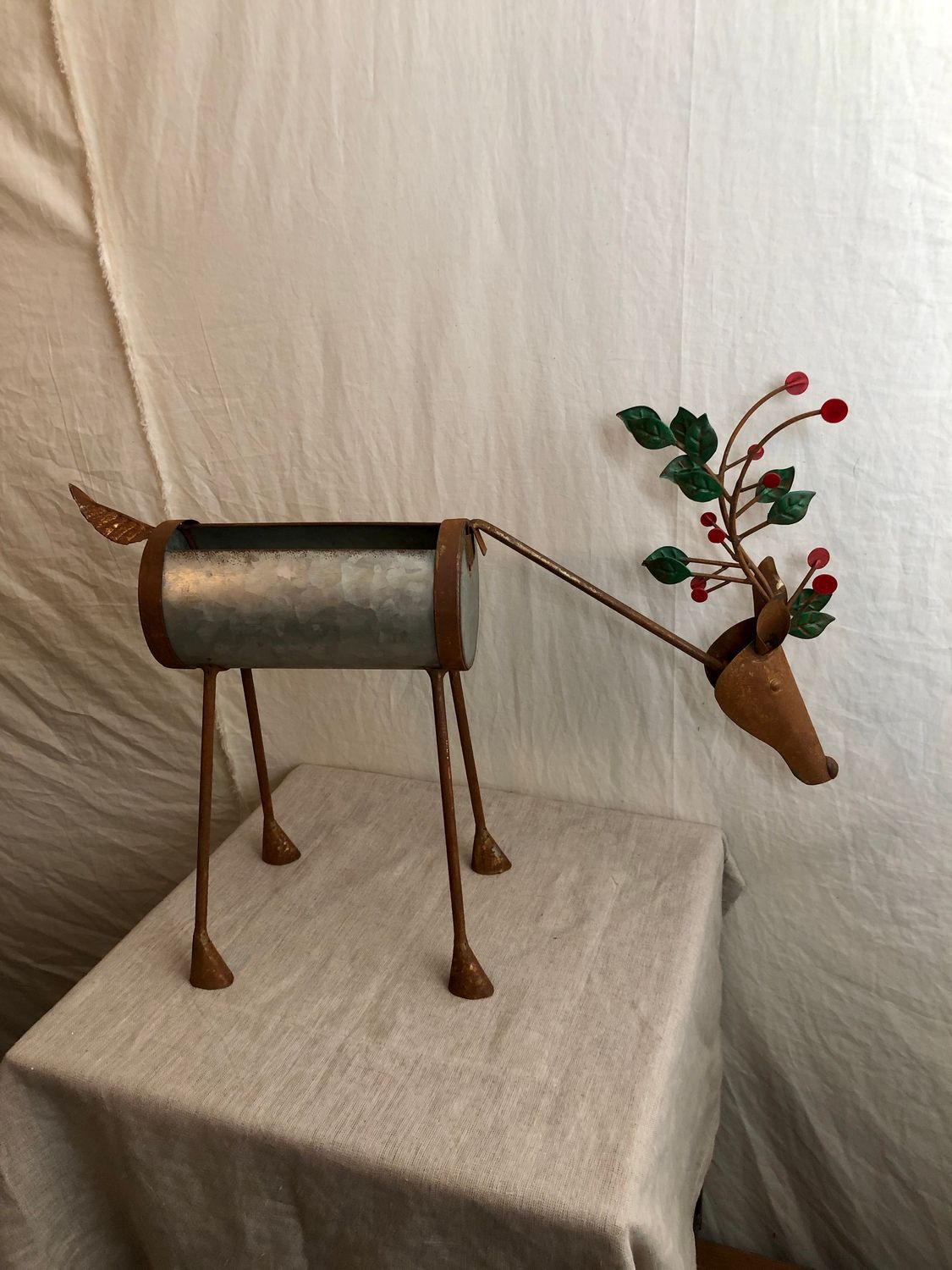 Painted Metal Reindeer Planter - Head Down Painted Metal Reindeer Planter - Head Down