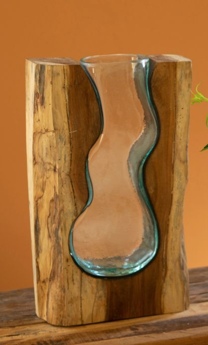 Blown Glass Vase Inside Teak Wood Lg Blown Glass Vase Inside Teak Wood Lg