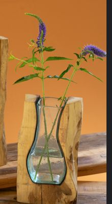 Blown Glass Vase Inside Teak Wood Sm Blown Glass Vase Inside Teak Wood Sm