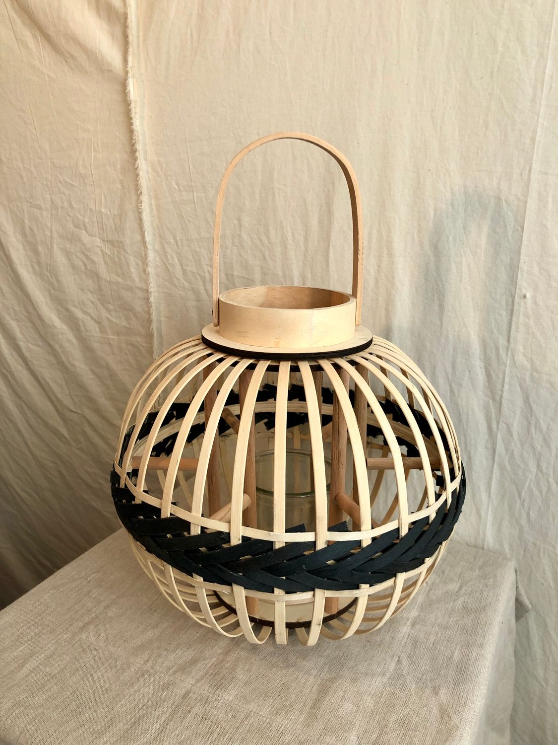 Bamboo Lantern Natural & Black 18" Bamboo Lantern Natural & Black 18"