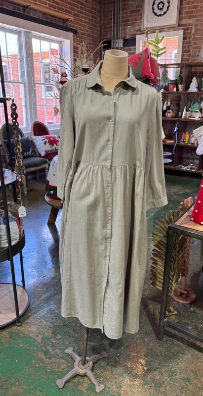 Long-Sleeve Buttondown Dress w/Pockets OSFM - Fog Long-Sleeve Buttondown Dress w/Pockets OSFM - Fog