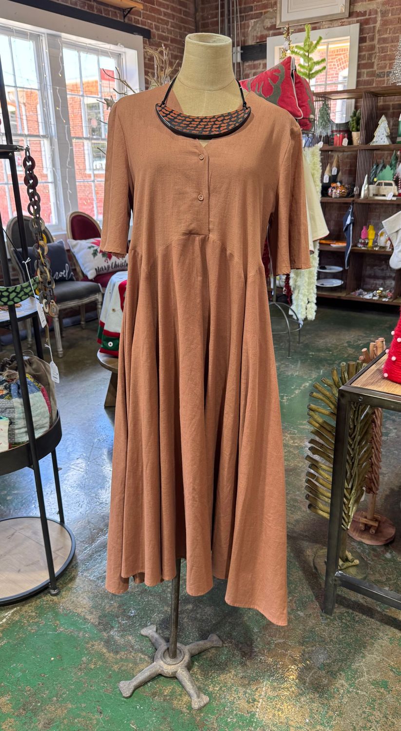 Short Sleeve Two-Toned Dress w/Pockets OSFM - Mocha Short Sleeve Two-Toned Dress w/Pockets OSFM - Mocha