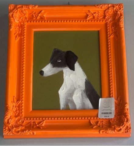 Orange Framed Acrylic Painting - Dog 12.5" x 14.5"