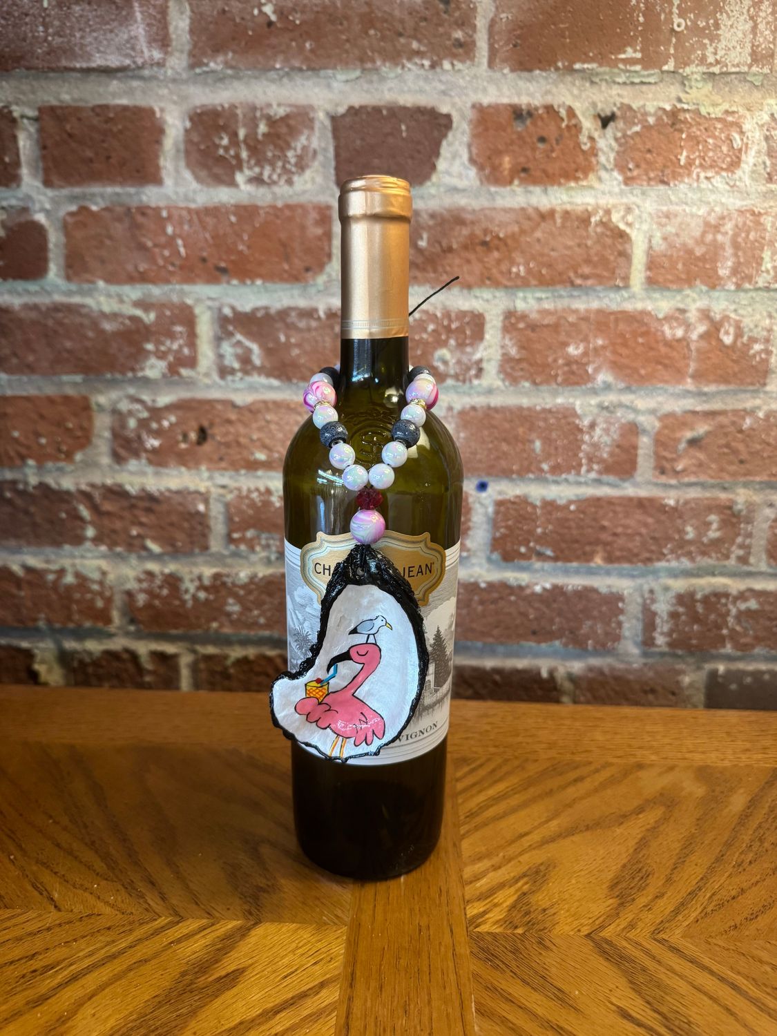 Oyster Shell BC - Hand Painted -  Flamingo w/Seagull