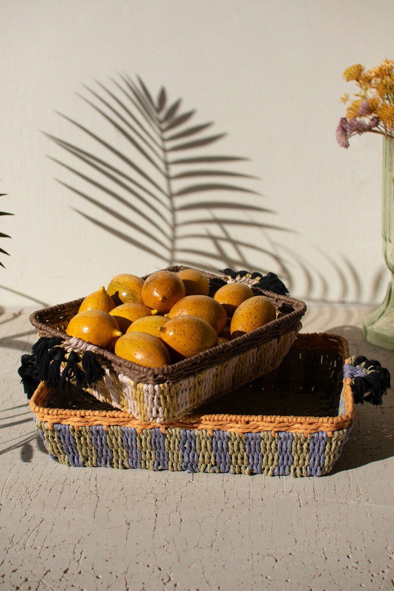 Recycled Paper Rope &amp; Iron Tray Lg