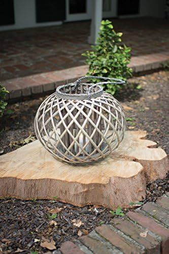 Low Round Grey Willow Lantern w/Glass - Small