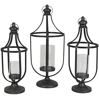 Metal Lantern w/Glass Insert Med