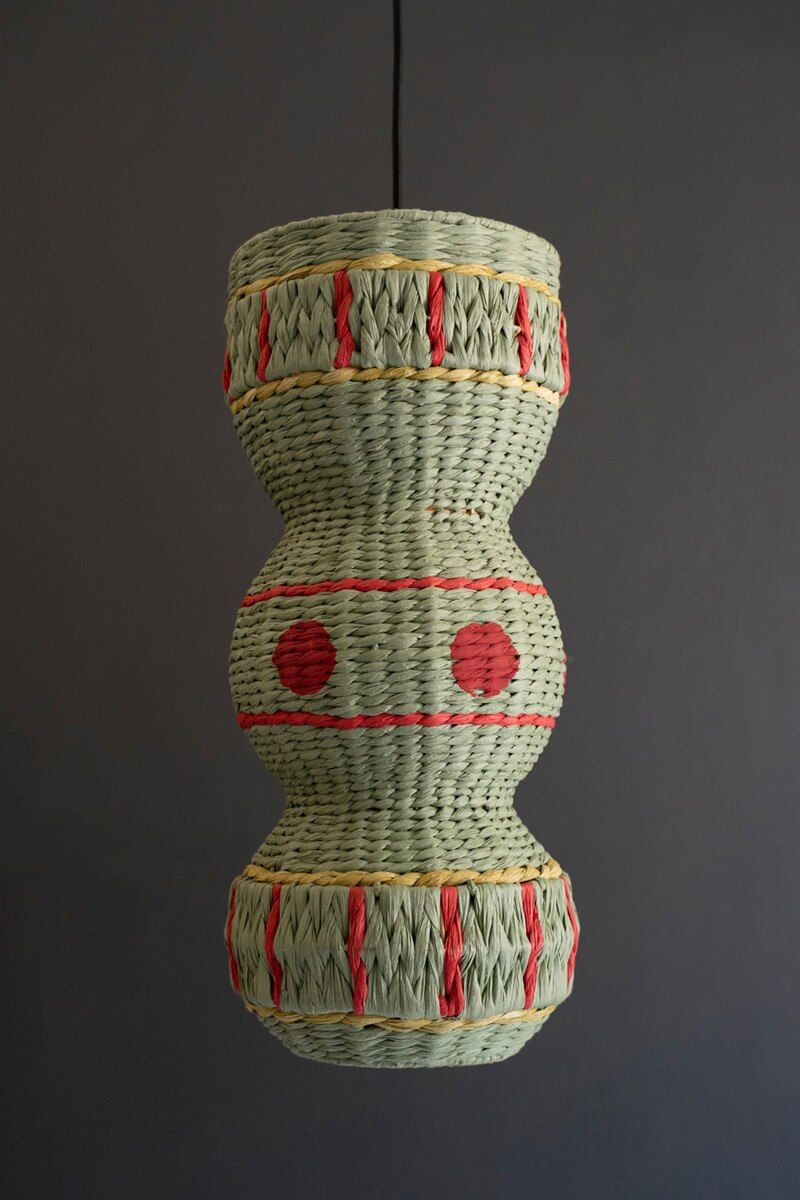 Recycled Paper Rope &amp; Iron Pendant Light - Sage Green