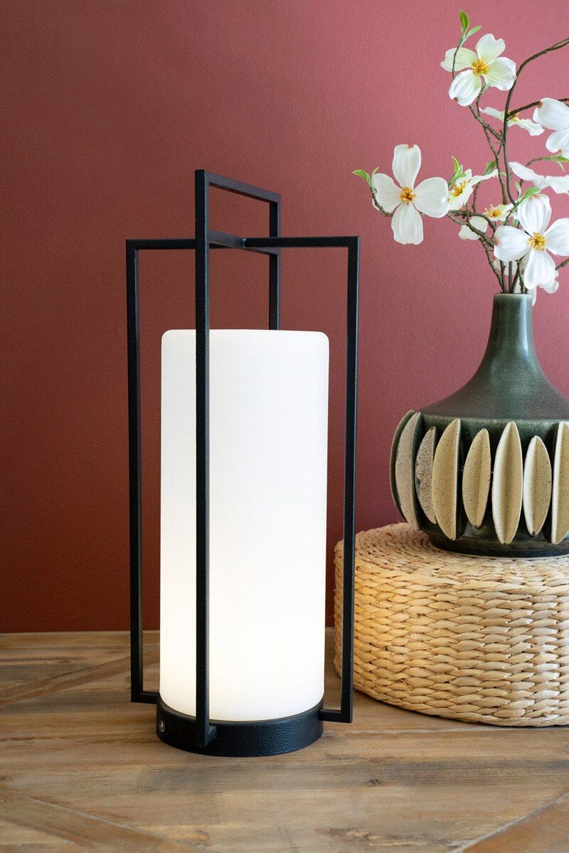 Tall Textured Black Metal LED Lantern