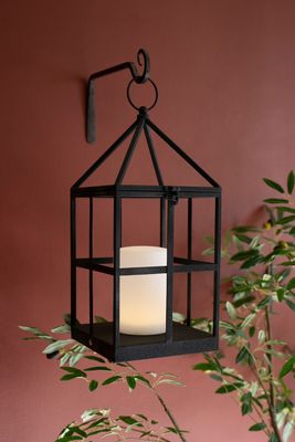 Caged Textured Black Metal LED Lantern