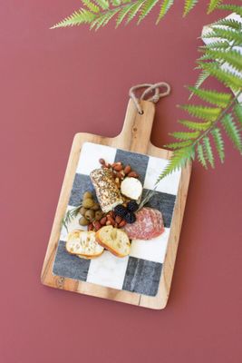 Black &amp; White Marble w/Acacia Wood Cheese Board