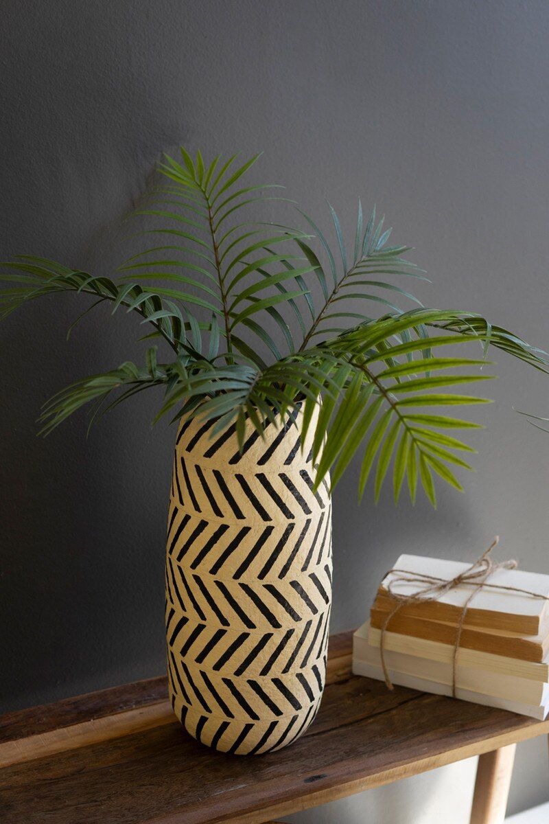 Black & White Paper Mache Vase - Abstract Dashes Black & White Paper Mache Vase - Abstract Dashes