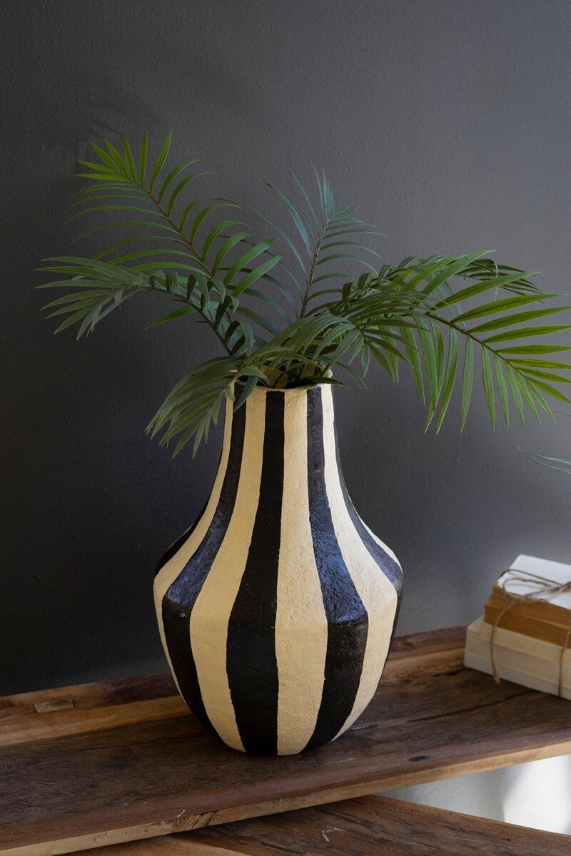 Black & White Paper Mache Vase - Vertical Stripes Black & White Paper Mache Vase - Vertical Stripes