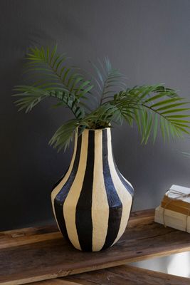 Black & White Paper Mache Vase - Vertical Stripes Black & White Paper Mache Vase - Vertical Stripes