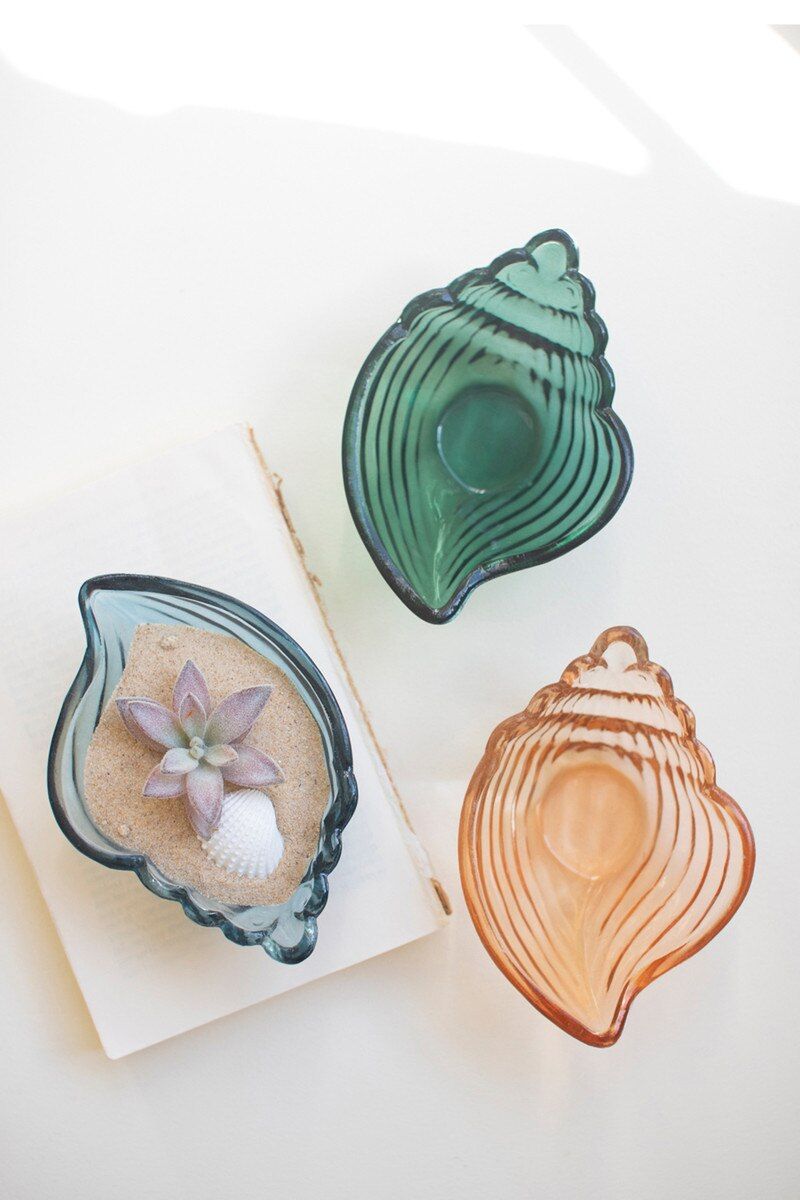 Glass Conch Shell Bowl - Blue