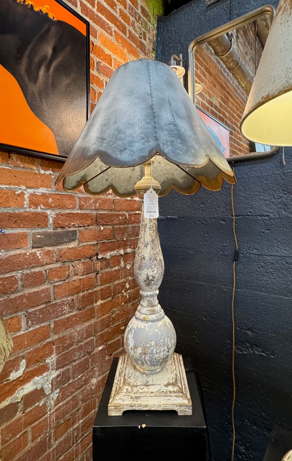 Table Lamp - Wood Base w/Rustic Scalloped Metal Shade Table Lamp - Wood Base w/Rustic Scalloped Metal Shade