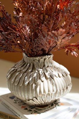 Ceramic Feather Vase 8.5" T Ceramic Feather Vase 8.5" T