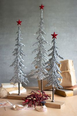 Metal Christmas Tree on Wooden Base Med Metal Christmas Tree on Wooden Base Med