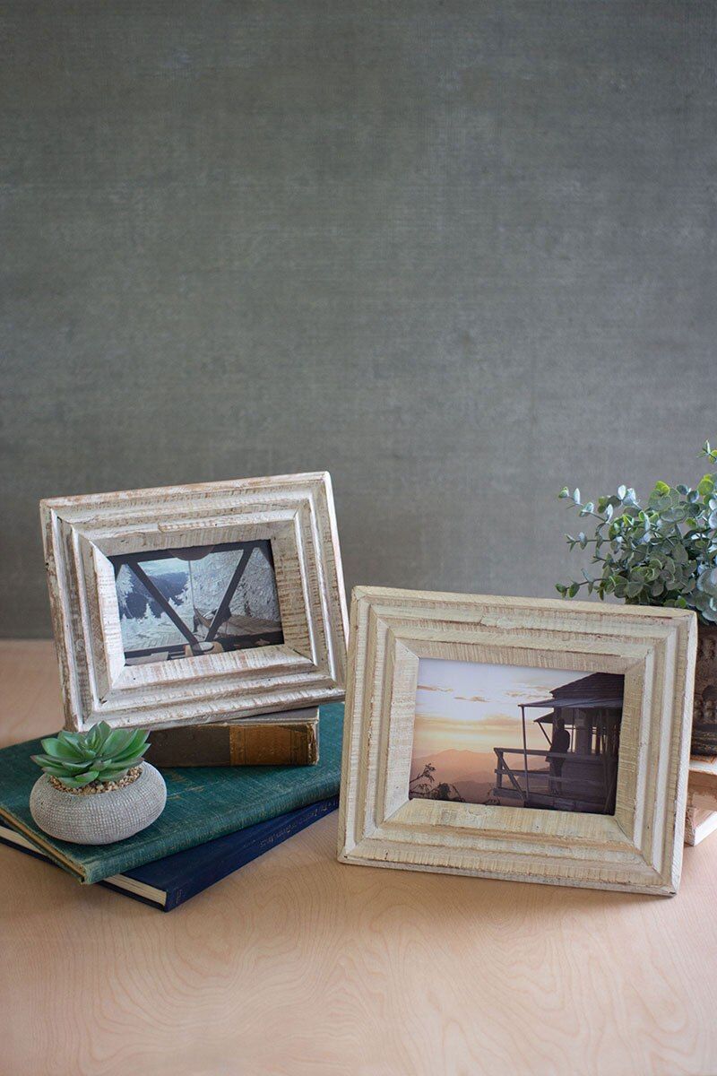 Recycled White Wash Wood Photo Frame Lg