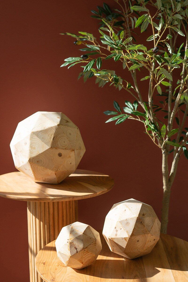 S/3 Cubist Pine Wood Spheres S/3 Cubist Pine Wood Spheres