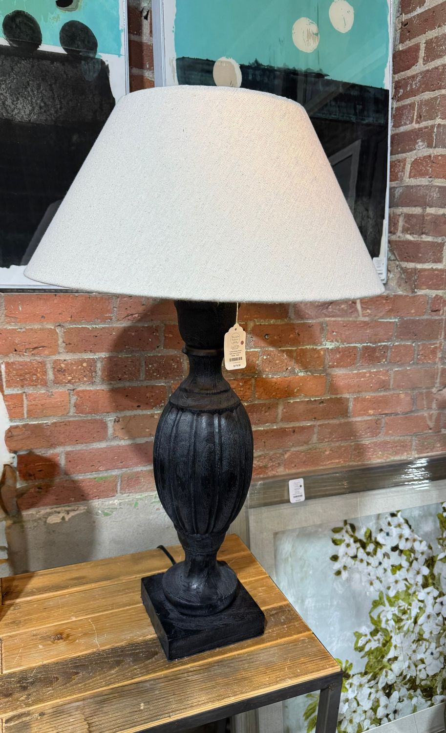 Turned Mango Wood Table Lamp w/Fabric Shade - Black Turned Mango Wood Table Lamp w/Fabric Shade - Black