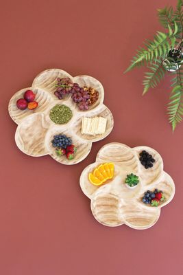 Carved Wood Flower Petal Platter Lg